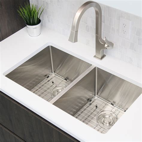 white kitchen cabinets stainless steel double sink|lowe's white undermount kitchen sinks.